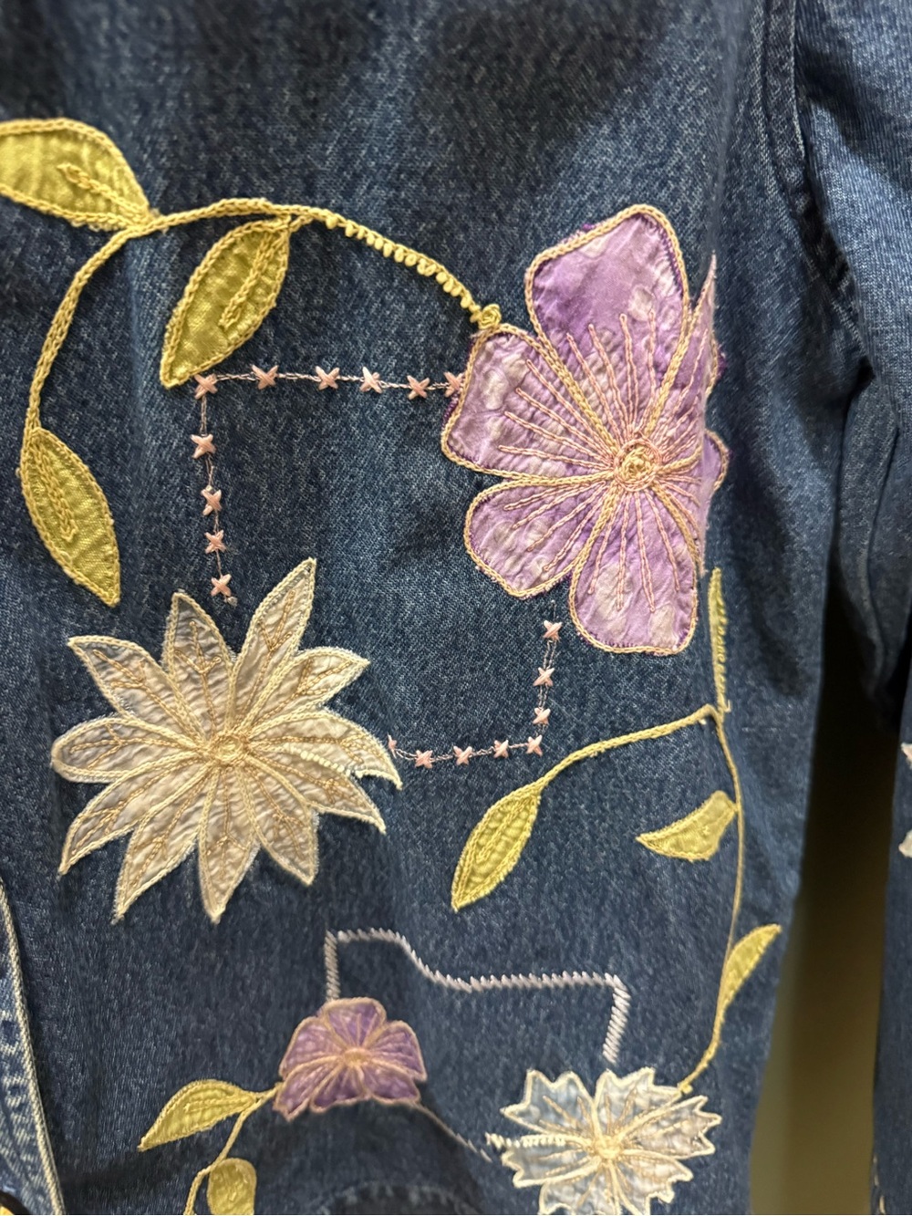 new directions Blue Denim Jacket with Pastel Floral Embroidery - Picture 4 of 9